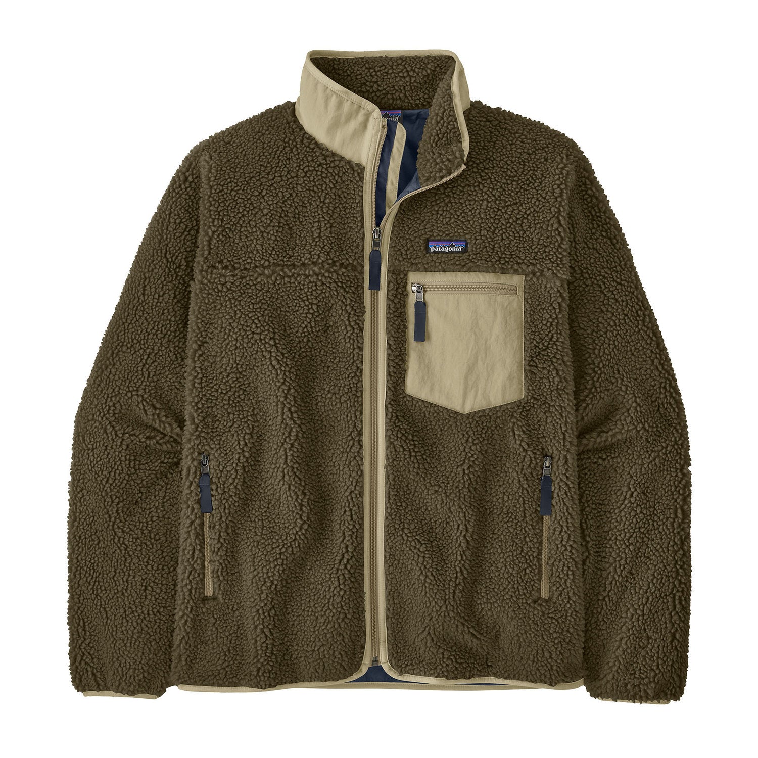 Men Classic Retro Zip Fleece - Dark Natural w/Shore Blue
