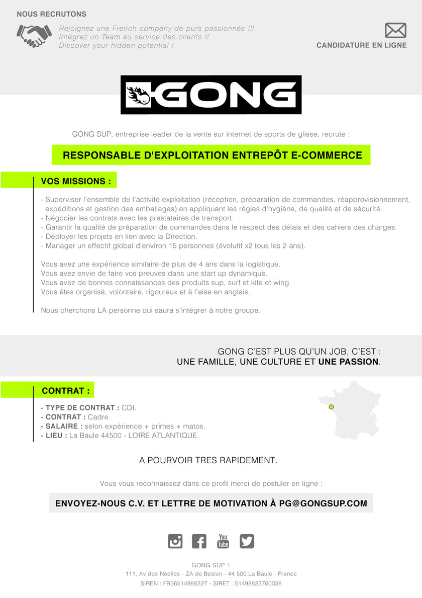 JOB : RESPONSABLE D'EXPLOITATION ENTREPOT E-COMMERCE !!!
