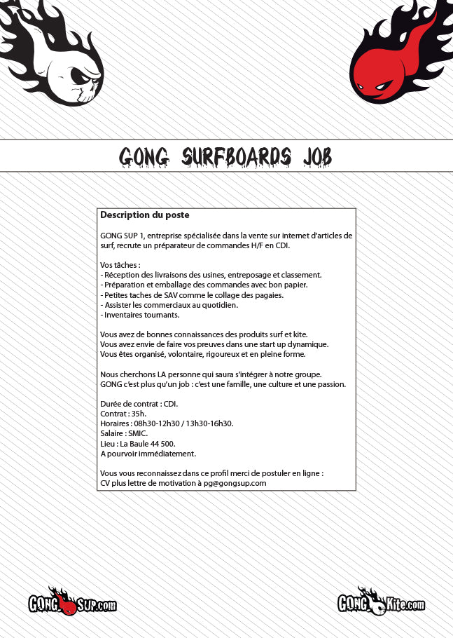 JOB : préparateur chez GONG !!!