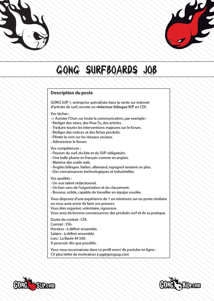 JOB : rédacteur chez GONG !!!