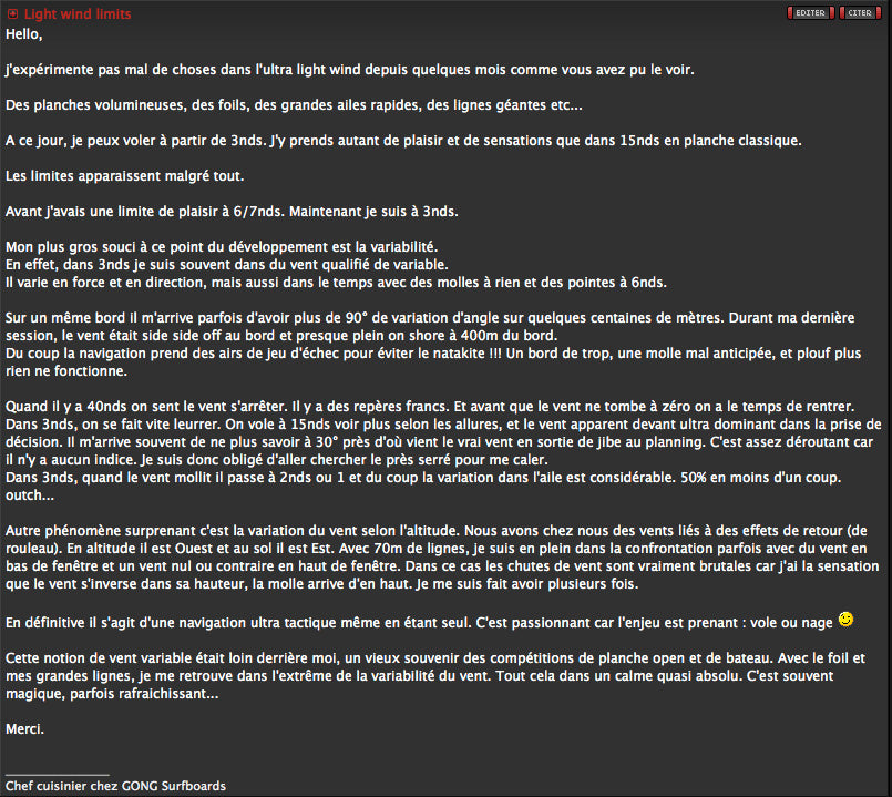 FORUM : light wind limits !!!
