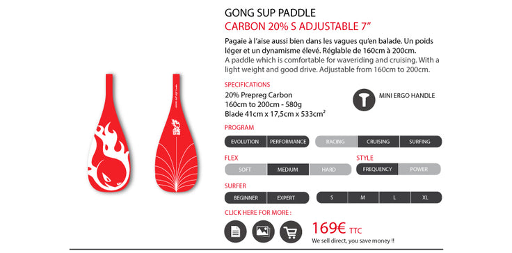GEAR : paddle Carbon S 20% !!!
