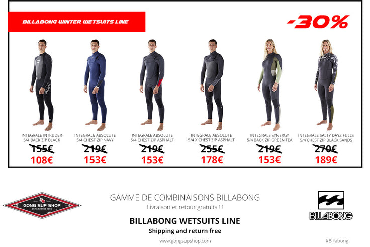 SHOP : 30% reduction on Billabong winter wetsuits !!!