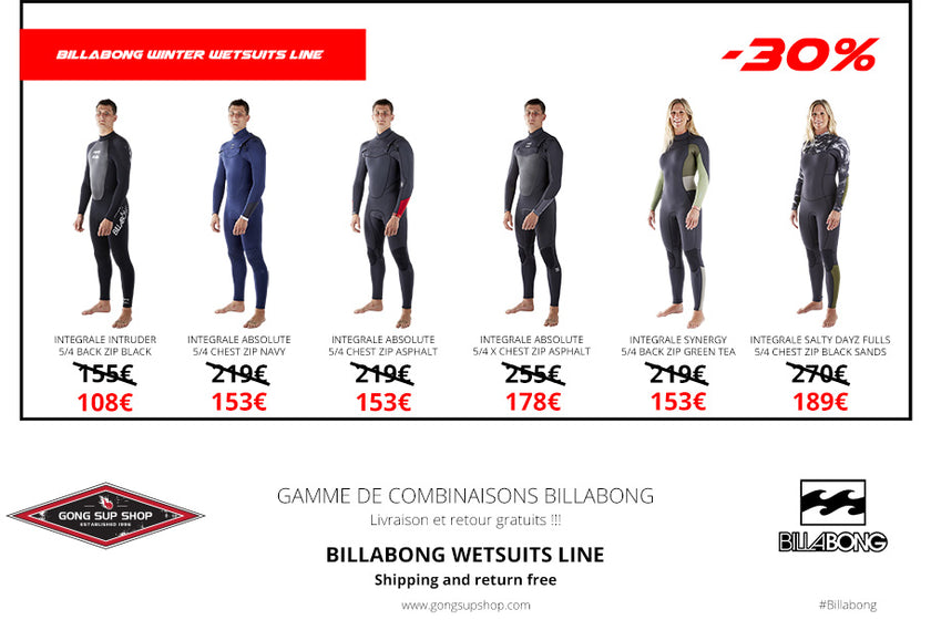 SHOP : 30% reduction on Billabong winter wetsuits !!!