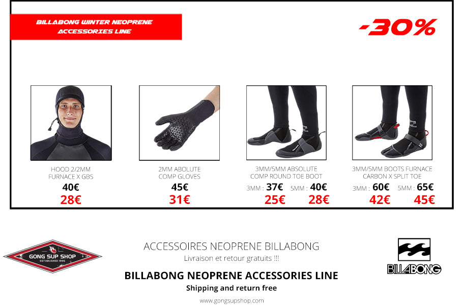 SHOP : 30% on Billabong neoprene accessories !!!