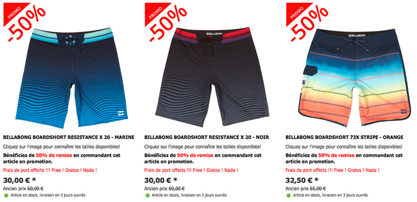 SHOP : 50% reduction on Billabong boardshorts !!!