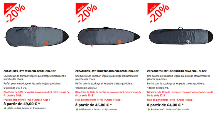 SHOP : 20% reduction on 2018 Creatures boardbags !!!