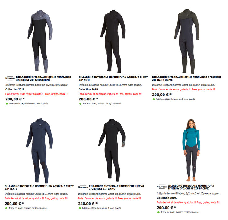 SHOP : Billabong wetsuits 3/2 in stock !!!