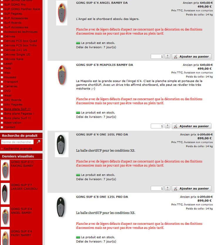 SHOP : bons plans SUP !!!