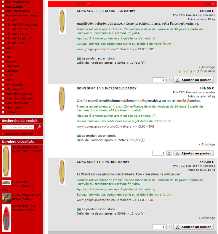 SHOP : les planches de surf en stock !!!