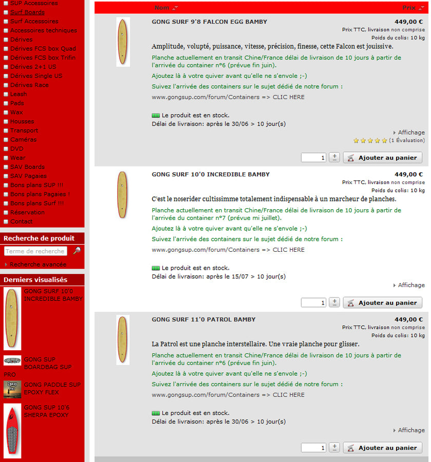 SHOP : les planches de surf en stock !!!