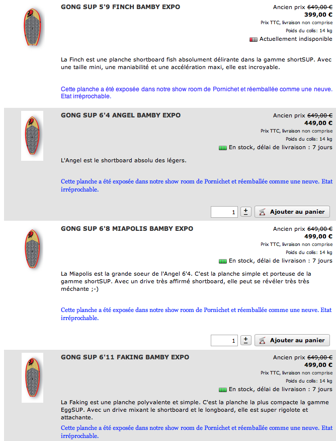 SHOP : bons plans SUP !!!