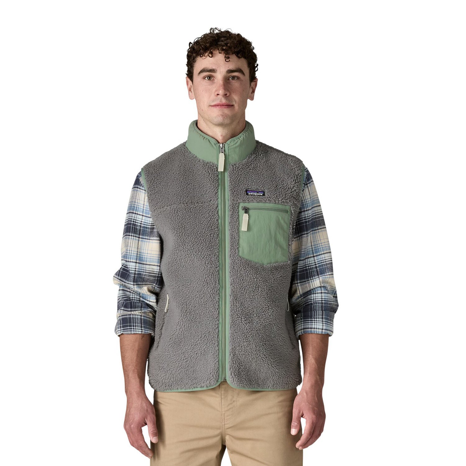 Men Classic Retro X Sleeveless Fleece - Dark Natural w/Basin Green