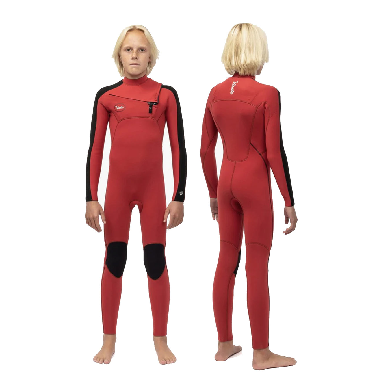 Vissla | 7 Seas Striper Boys Full Chest Zip 4/3 Wetsuit - Red