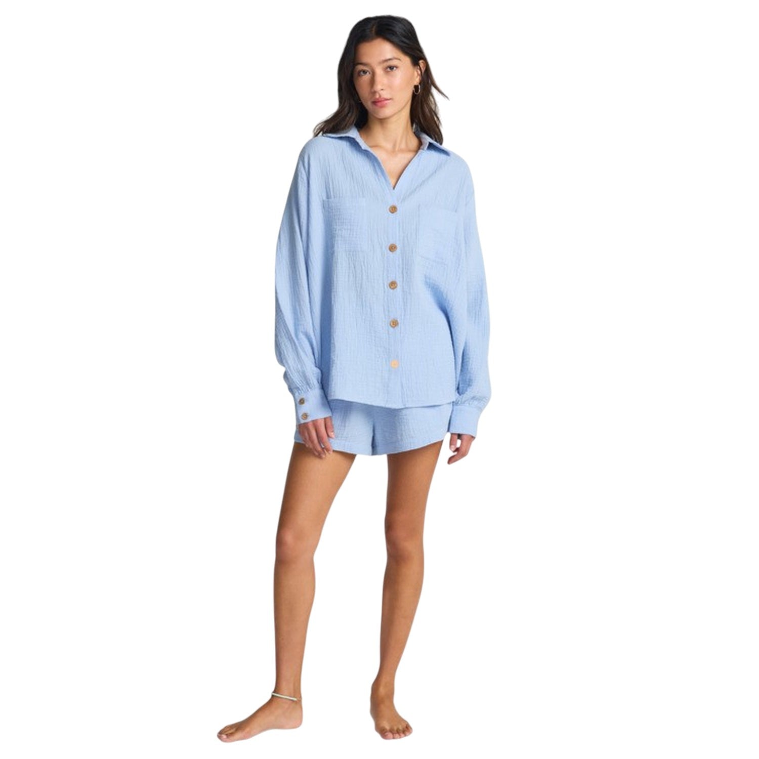 Billabong | Women Swell Blouse Twilight Blue Woven Top Shirt Long Sleeves