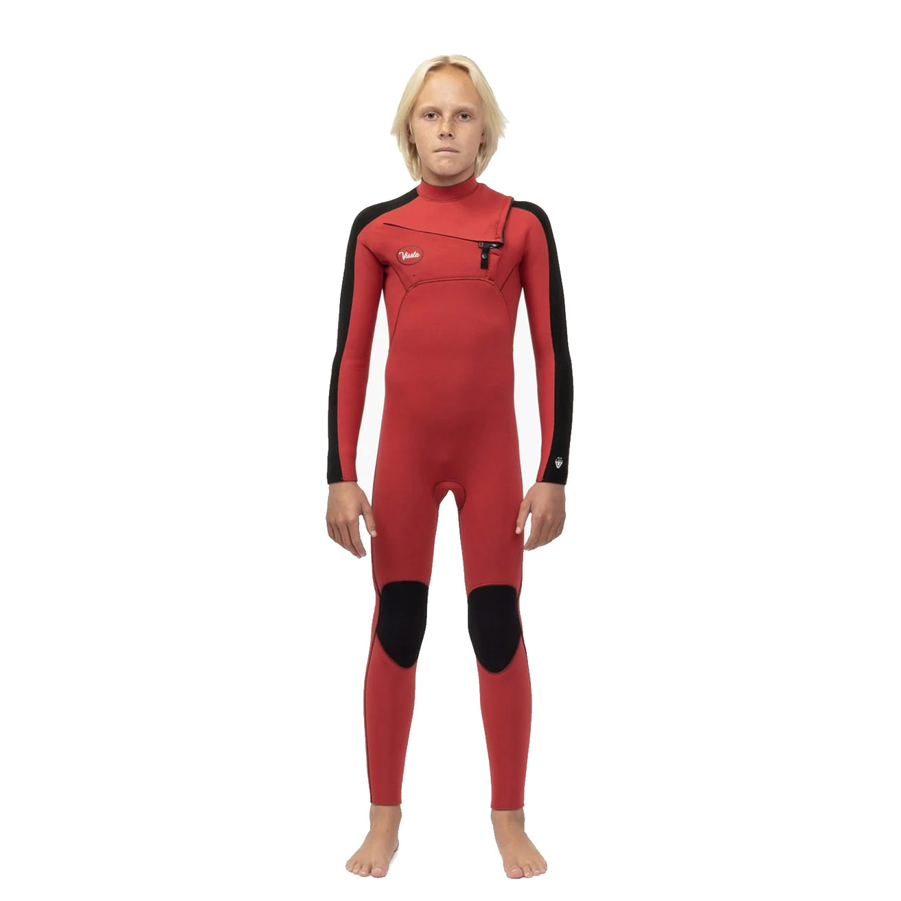Vissla | 7 Seas Striper Boys Full Chest Zip 4/3 Wetsuit - Red
