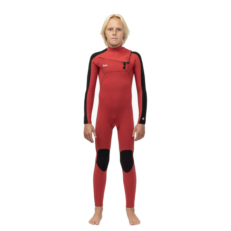 Vissla | 7 Seas Striper Boys Full Chest Zip 4/3 Wetsuit - Red